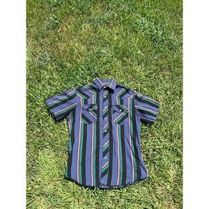 Vintage Wrangler Pearl Snap Aztec colors striped shirt Mens Medium